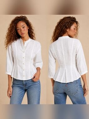 New Mara Hoffman Meadow Buttondown Top Anthropologie White Organic Cotton Linen
